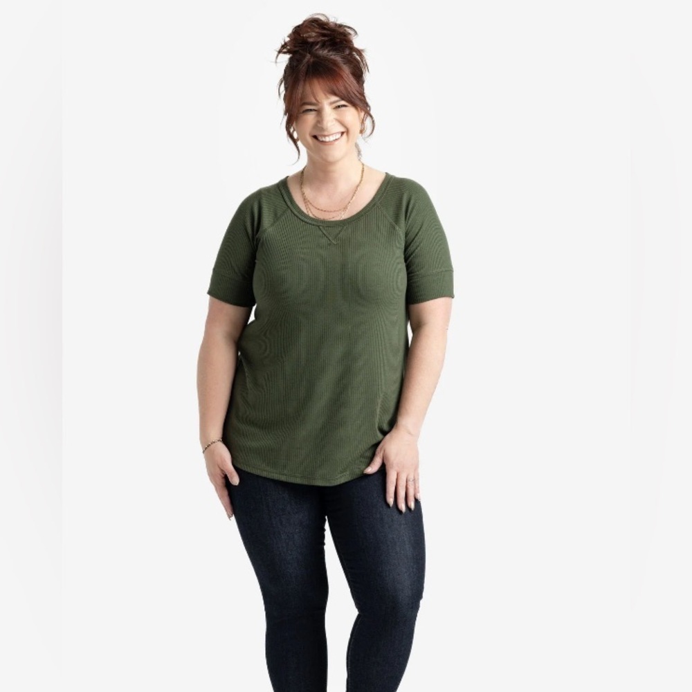 LuLaRoe Women’s Waffle Knit Olive Green Short Sleeve Tee Shirt Size 3X Pristine